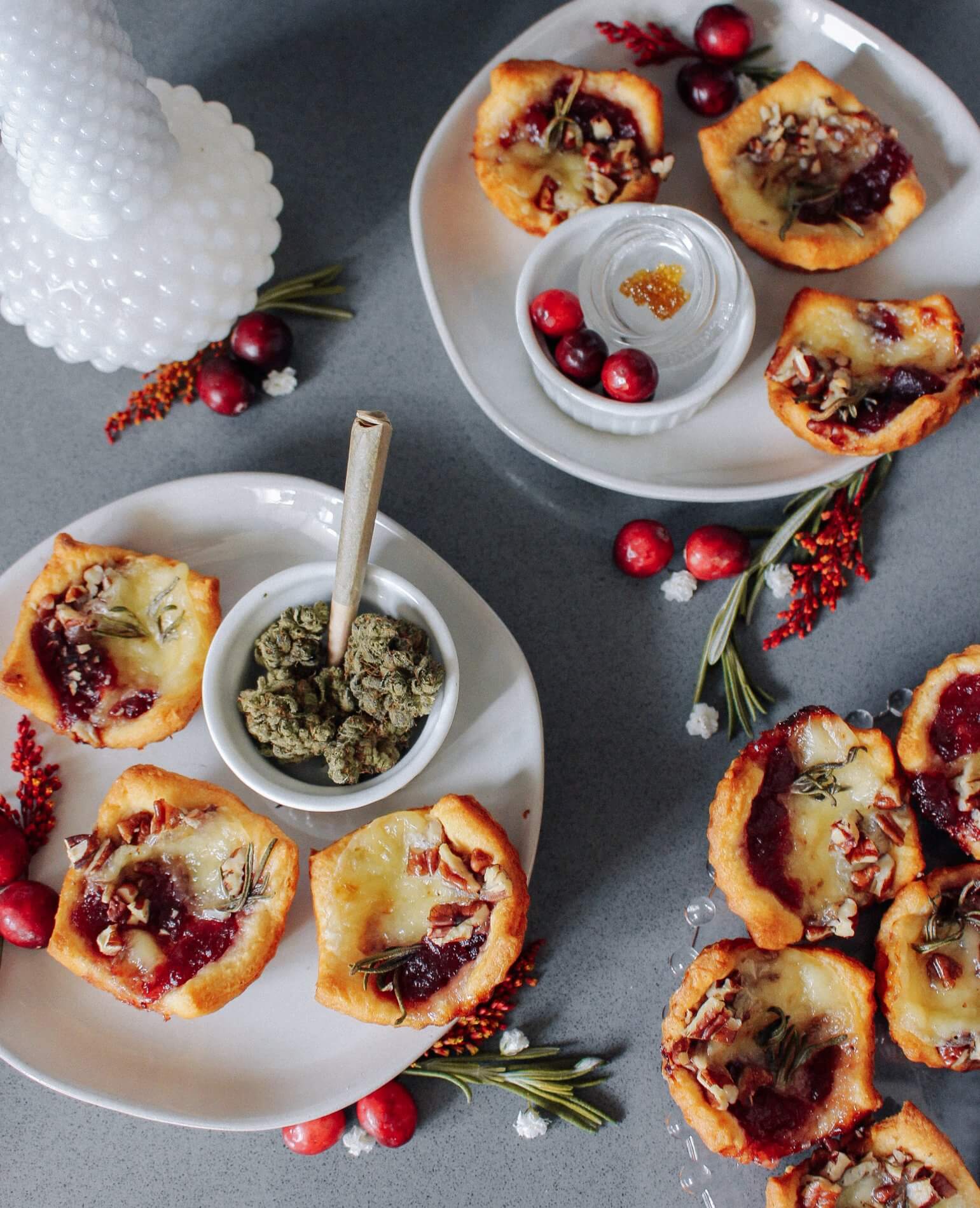 Cranberry Brie Bites paired with Garlic Road flower and concentrate recipe - cannabis thanksgiving recipe